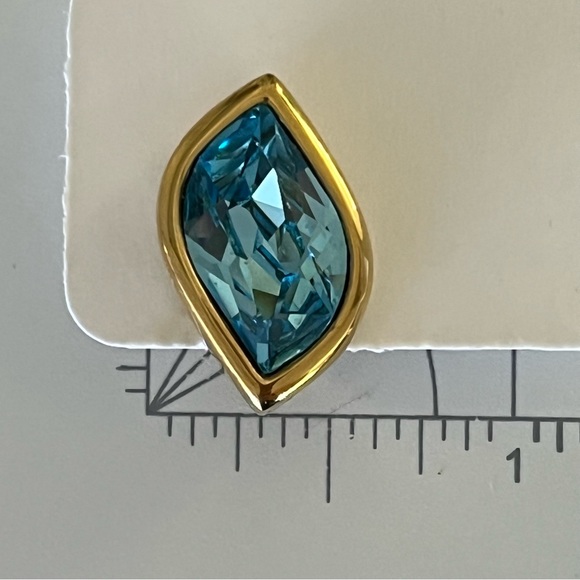 ⚫️ Swarovski SWAN Abstract Blue Topaz Crystal Earrings 18K Gold Plated EVC - Picture 7 of 12